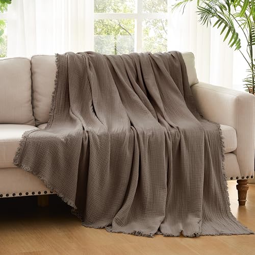 WDCOZY King Size 100% Cotton Muslin Blanket - Mocha, 108x90 Inches, Breathable & Lightweight
