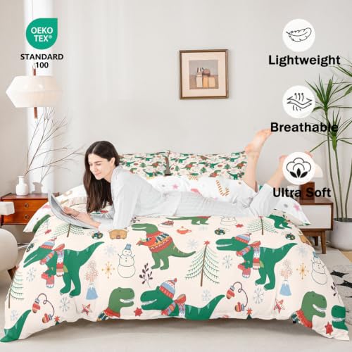 Feelyou Christmas Dinosaur Bedding Set Queen Size 3Pcs Kids Boys Girls Multi 03