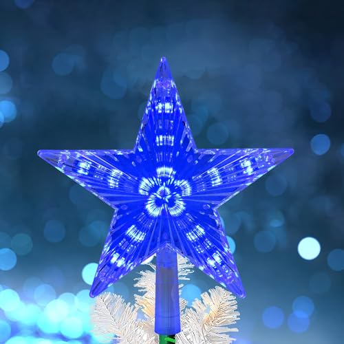 DERAYEE Blue 9 Inch LED Christmas Tree Topper with 6H Timer Battery Operated