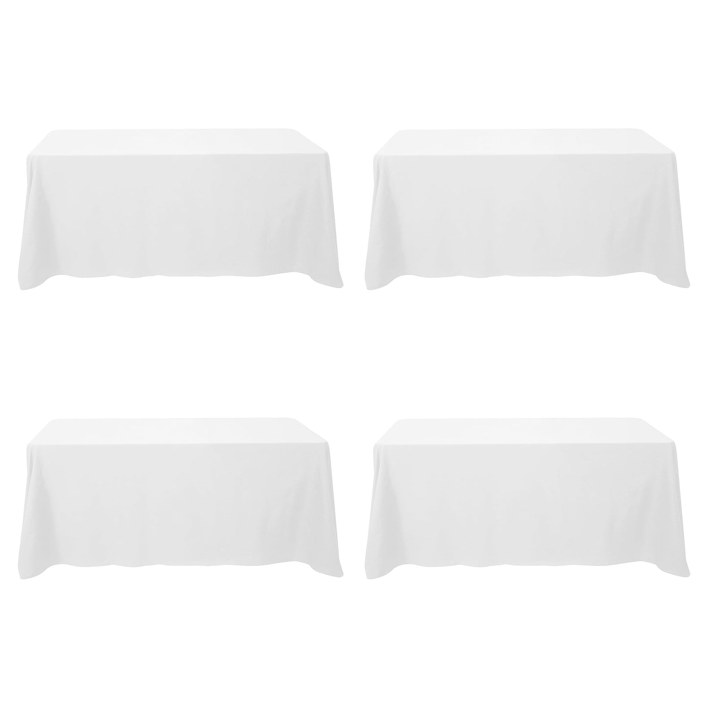 BRILLMAX 4 Pack White Tablecloths 90 x 132 Inch for 6ft Rectangle Tables - 150 GSM Polyester Fabric, Floor Length Drop, Water, Stain & Wrinkle Resistant Cloth Cover for Wedding Reception Banquet