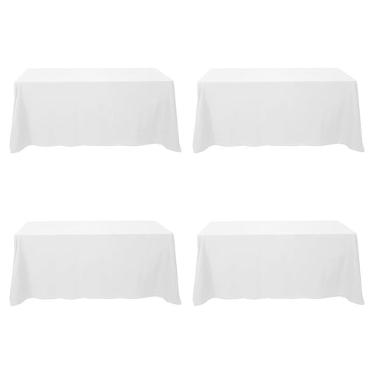 BRILLMAX 4 Pack White Tablecloths 90 x 132 Inch for 6ft Rectangle Tables - 150 GSM Polyester Fabric, Floor Length Drop, Water, Stain & Wrinkle Resistant Cloth Cover for Wedding Reception Banquet