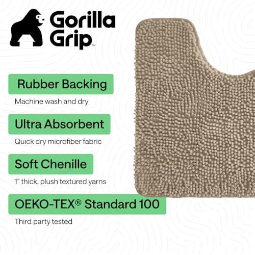 Gorilla Grip 2-Piece Bathroom Rug Set Beige 30x20 & Oval 24x19.5 Chenille Absorbent