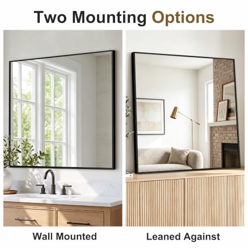 FGU Matte Black Bathroom Vanity Mirrors Set 30x30 Inches Over Sink, 2 Pack
