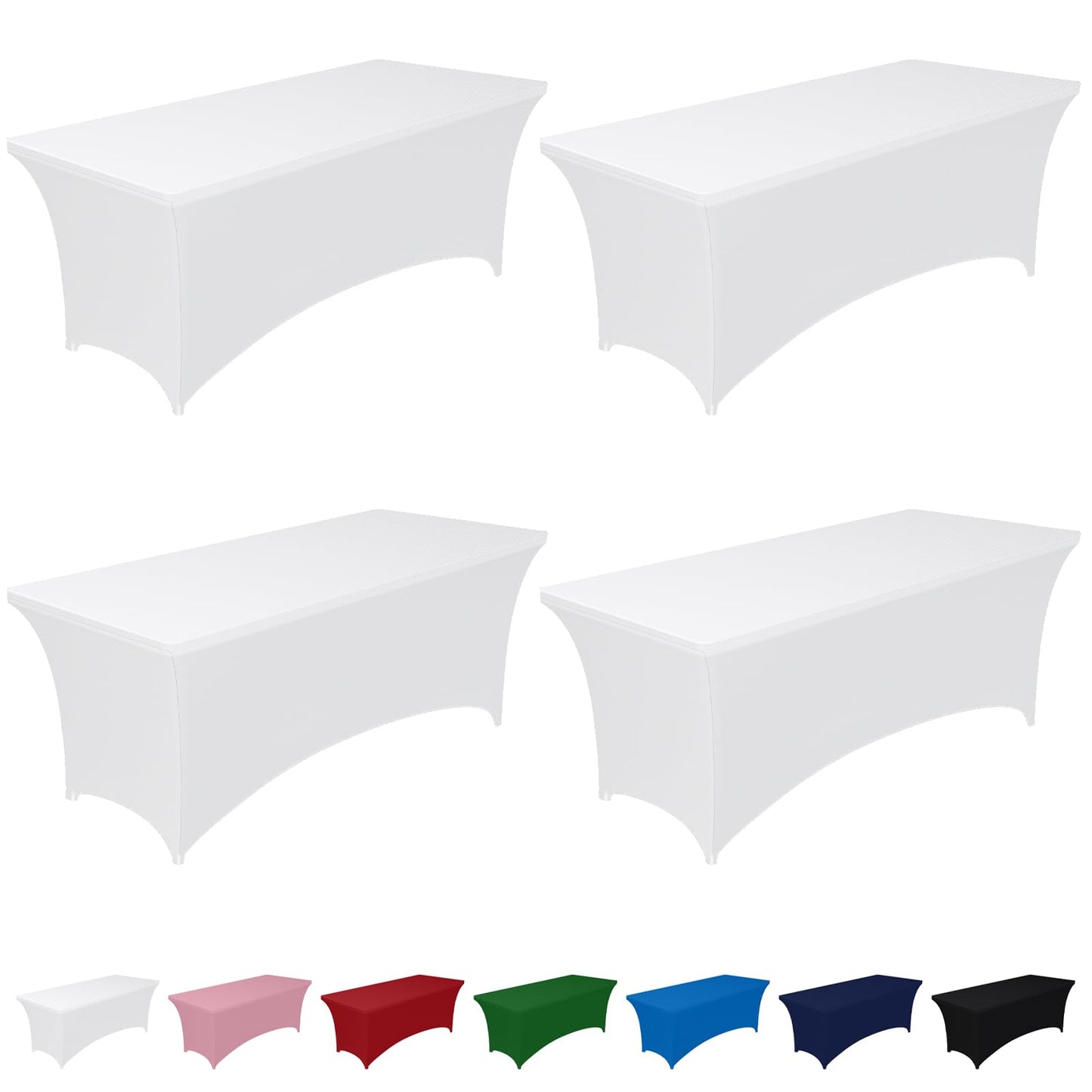 Pureegg Spandex Tablecloth 6ft - 4 Pack, Fitted and Tight Cloth for Rectangle Table, Wrinkle-Free and Stretch Table Cover for Party, Wedding, Banquet and Birthday, White