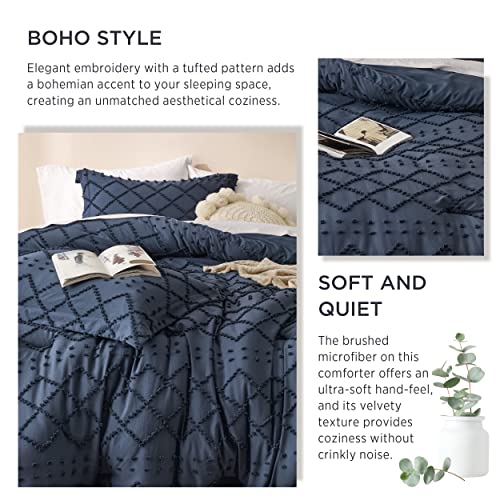 Bedsure Boho Navy Comforter Set Oversized King - Tufted, Ultra-Soft Bedding