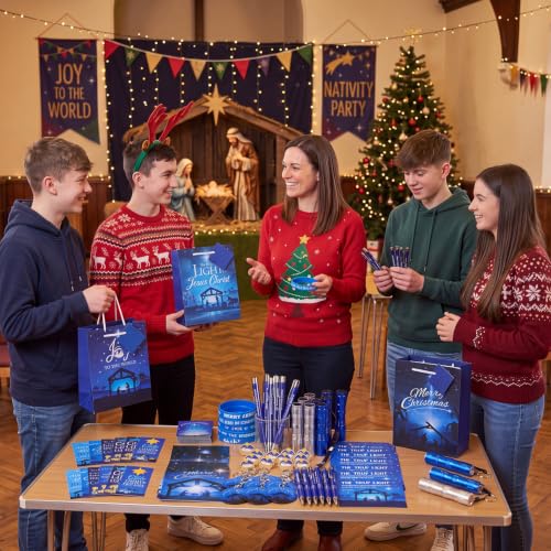 Epakh 120 Pcs Christmas Nativity Gift Set (12 Gift Bags, 12 Bible Verse Bookmarks) 12 Joy Pens
