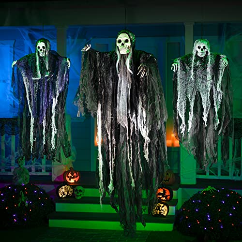 3-Pack Hanging Grim Reaper Skeleton Halloween Decorations - 31.5”, 53”, 31.5” | Outdoor Horror Props