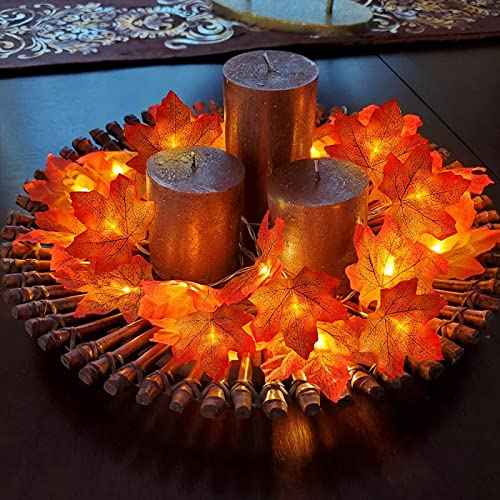 [Timer] Fall Garland with Lights Fall Decor 16.4 Ft 40 LED Enlarged Maple Leafed Fall String Lights Battery Operated Waterproof Thanksgiving Lights Autumn Fall Decorations for Home Indoor Outdoor