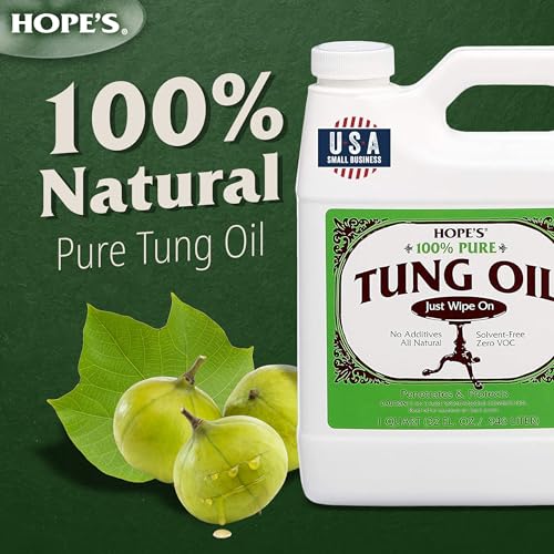 Hope's 100% Pure Tung Oil Food Safe Wood Finish 32 Fl Oz - Natural Penetrating Sealant for Furniture & Surfaces