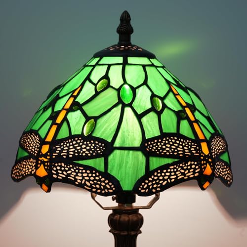 8-Inch Tiffany Dragonfly Stained Glass Table Lamp - Small Bedside Lamp for Living Room & Office