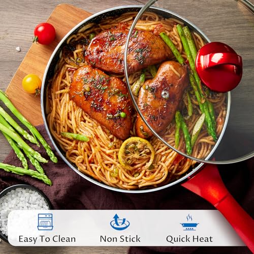BEZIA 10-Piece Non-Stick Cookware Set - Red, Induction Compatible
