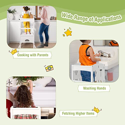 HONEY JOY Kitchen Step Stool for Toddlers, Children Wooden Standing