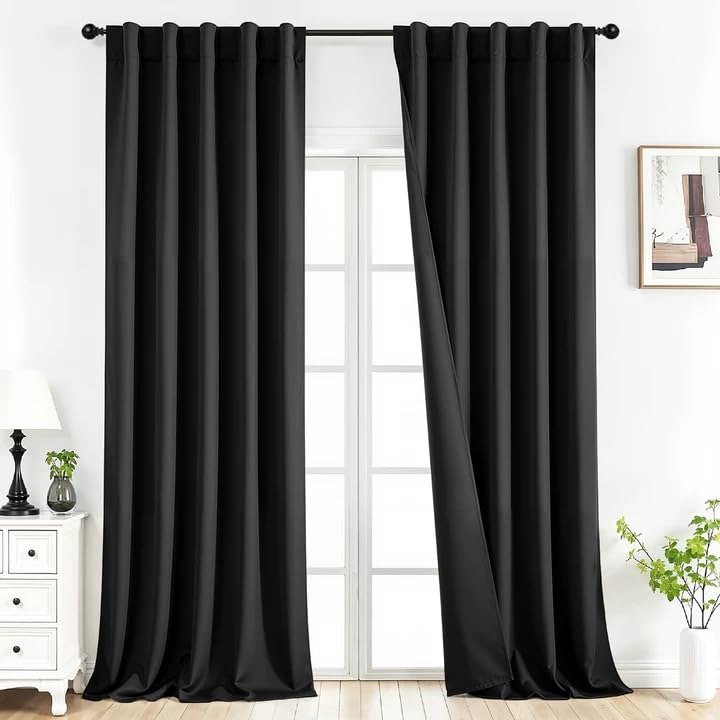Joydeco Blackout Curtains for Bedroom & Living Room - 52W x 108L, Pack of 2, Black Variation