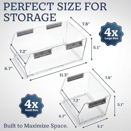 HOMESTEAD 8-Piece Stackable Plastic Storage Bins Set - Large & Small Pantry Organizers