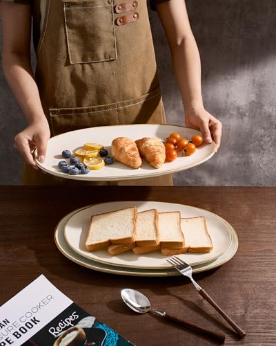 Famiware Serving Platters Set of 3 - Oval Vanilla White with Wave Design