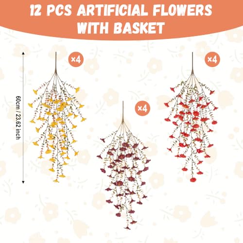 Artificial Fall Outdoor Flower Plant with Hanging Basket - UV Resistant, Brown Orange Yellow