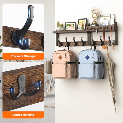Rustic Brown 29-Inch Wall Mount Coat Rack with Shelf and Hooks - Entryway Organizer