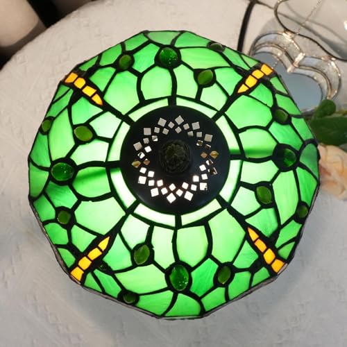 8-Inch Tiffany Dragonfly Stained Glass Table Lamp - Small Bedside Lamp for Living Room & Office