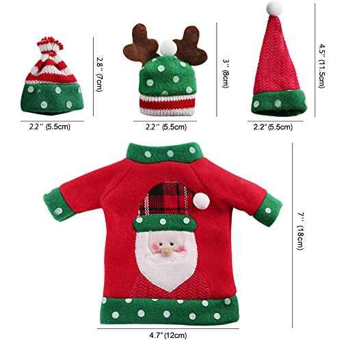 PartyTalk 3pcs Ugly Christmas Wine Bottle Covers, Holiday Wine Bottle Cover with Hat for Ugly Sweater Party Decorations
