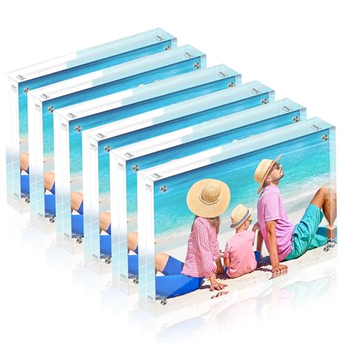 Fisnish 5x7 Acrylic Picture Frame Set of 6 - 20mm Thick Tabletop Display, Includes Variation of 6 Sets