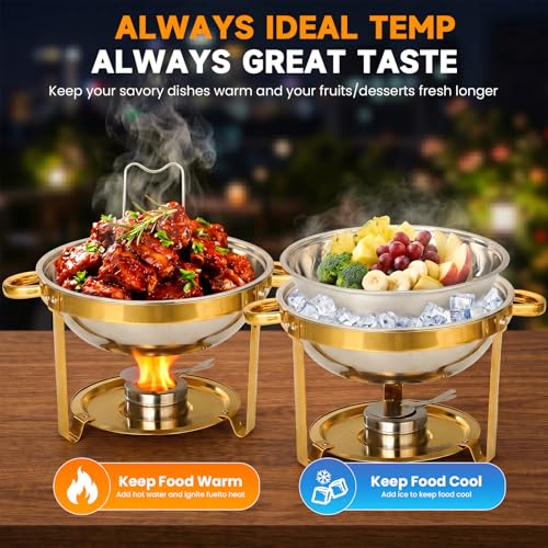 Skaqwuan 6QT Golden Stainless Steel Chafing Dish Set, 2 Pack Buffets for Party Catering