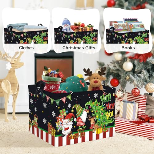 Clastyle Christmas Gnome Baby Laundry Hamper Snowflake Kid Storage Basket Boy Girl Gift Toy Box Collapsible Clothes Organizer Nursery Bin for Bedroom,Black,40*30*30 cm
