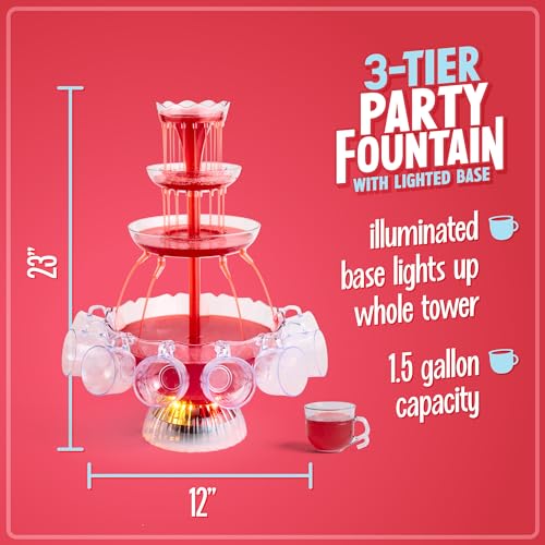 Deluxe Party Fountain 3-Tier 1.5-Gallon LED Lighted Beverage Dispenser with Cups