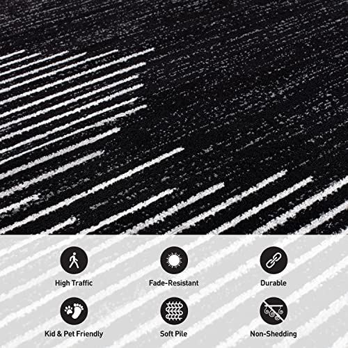 Bohemian Stripe Runner Rug 2'7 x 10' - Stain Resistant, Black, Durable