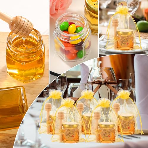 Golden Mini Glass Honey Jars Set with Dippers & Accessories - Party Favors
