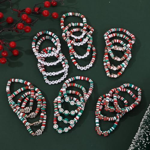 Christmas 24Pcs Beaded Friendship Bracelets Set for Women Handmade Holiday Jewelry