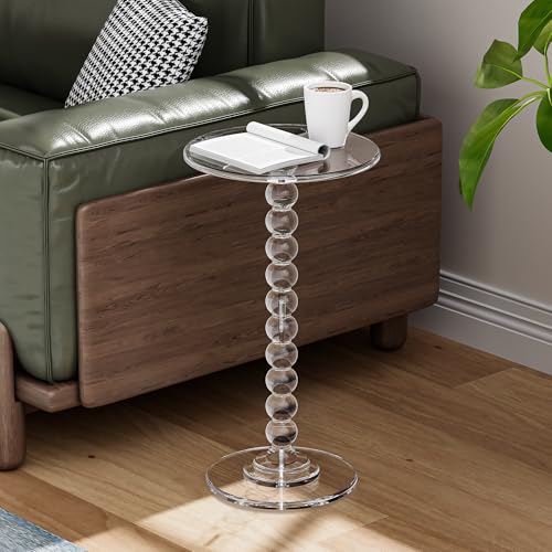 Acrylic Side Table - Round Top End Table with Solid Post - Clear, Normal Variation