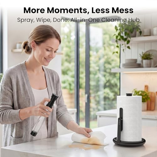 Ultrean Black Paper Towel Holder with Spray Bottle, Freestanding Kitchen Dispenser