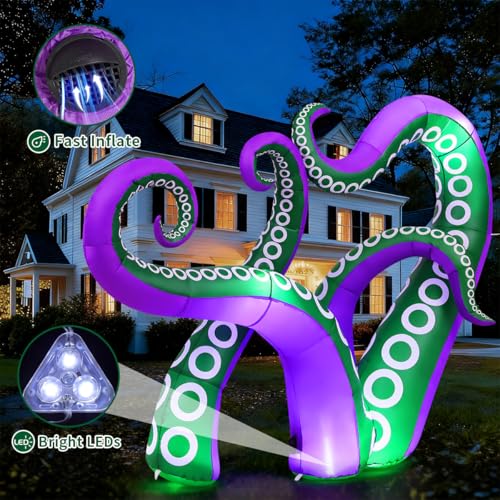 7.2 FT Inflatable Octopus Holiday Yard Decor with Built-in LEDs, Waterproof Outdoor Halloween & Christmas Decoration