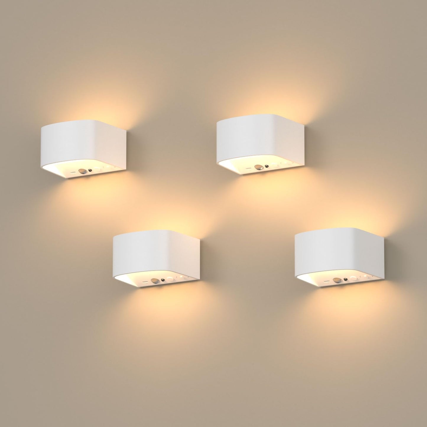 FULEN 4 Pack Motion Sensor Wall Lamp with Remote Control 3 Colors Wireless Wall Light LED Indoor Up and Down Wall Sconce 5000mAh Rechargeable Battery Powered Wall Lamps Brightness Adjustable,White