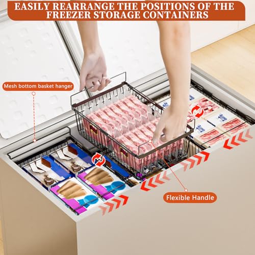 Hanging Freezer Organizer Bins 5-20 Cu.Ft Leak-Proof Bottom Black 2 Pack