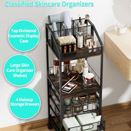 HapiRm Makeup Organizer Storage Cart - Floor Skincare Make Up with 4