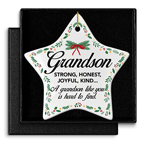 Banlai Grandson Christmas Ornament D - Holiday Ceramic Tree Decor Gift from Grandma Grandpa