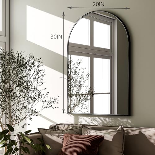 HARRITPURE 20x30 Inch Black Arched Wall Mirror - Bathroom Vanity, Anti-Corrosion Frame