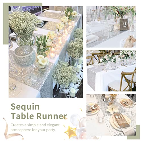 12x108 Inch Silver Sequin Table Runners 10 Pack for Party & Holiday Decor