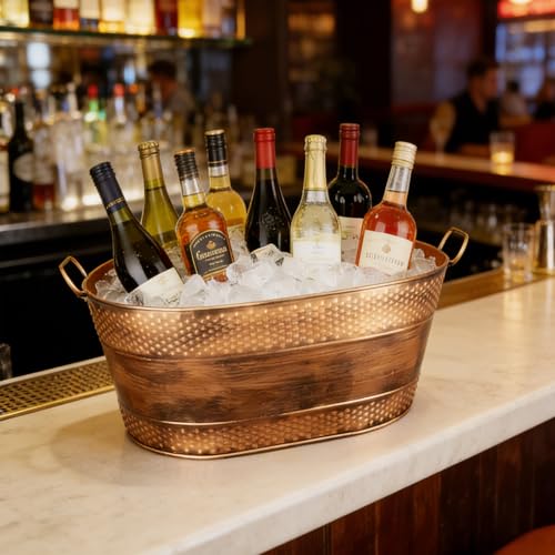 4 Gallon Galvanized Beverage Tub, 2 Pcs Heavy-Duty Copper Ice Buckets