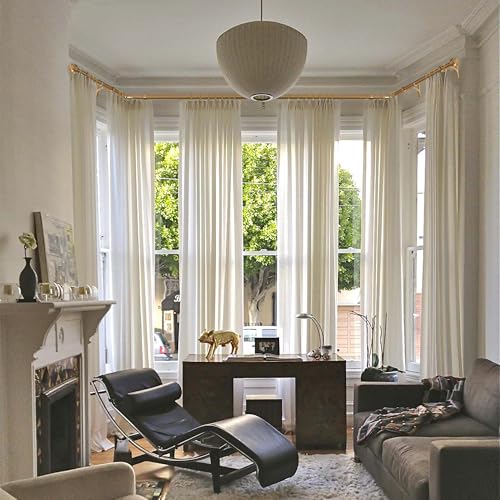 Warm Gold Bay Window Curtain Rods with Aluminum End Caps & Brackets, Adjustable 36-72 & 20-36 Inch Sets - 3 Sided Version