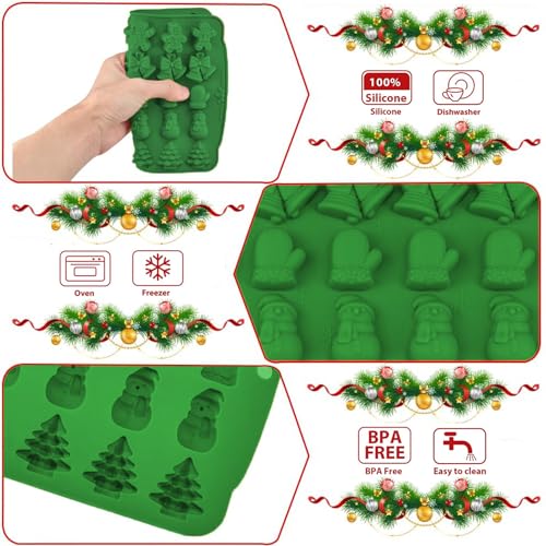 VICDUEKG Christmas Silicone Mold 2-Pack - Gingerbread Man, Tree, Snowman, Socks, Candy & More