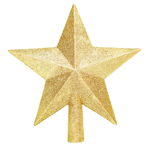 Glitter Christmas Star Tree Topper for Holiday Decorations, Christmas Tree Decoration for Holiday Ornament and Home Decor, Shatterproof Tree Toppers for Party Indoor £¦ Outdoor-Gold 10 inch