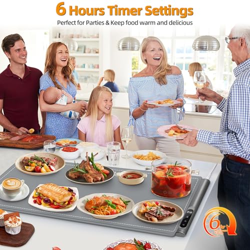 XXL Graphene Food Warming Mat 36x16 Inches with 6 Temp & Timer - Gray