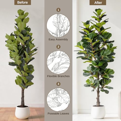 6FT Artificial Fiddle Leaf Fig Tree with Realistic Leaves and Modern Planter