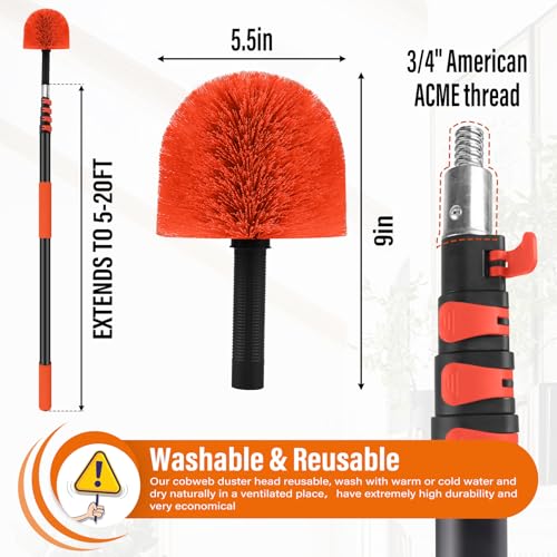 26 FT Cobweb Duster with Extendable Pole - Spider Web & Dust Brush, Reach 20 FT