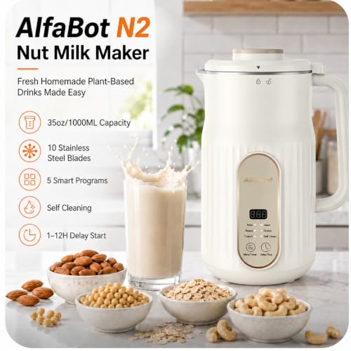 AlfaBot Nut Milk Maker Machine Cream 35oz Plant-Based Dairy Blender