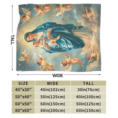 Virgin Mary Blanket for Girls Woman Our Lady of Guadalupe Throw Blanket Christian Stuff Decor Merch Cozy Flannel Soft Warm Plush Lightweight Bedding Religious Gifts for Boy Man Sofa Bedding 50"X40"