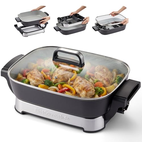 Elite Gourmet 10 Qt Stow-Away Electric Skillet with PFAS-Free Ceramic Coating