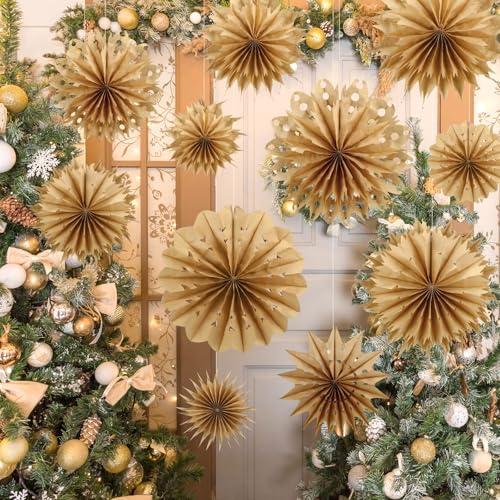 Epakh 18 Pcs Natural Wood Christmas Paper Snowflakes Hanging Decor Classic Style